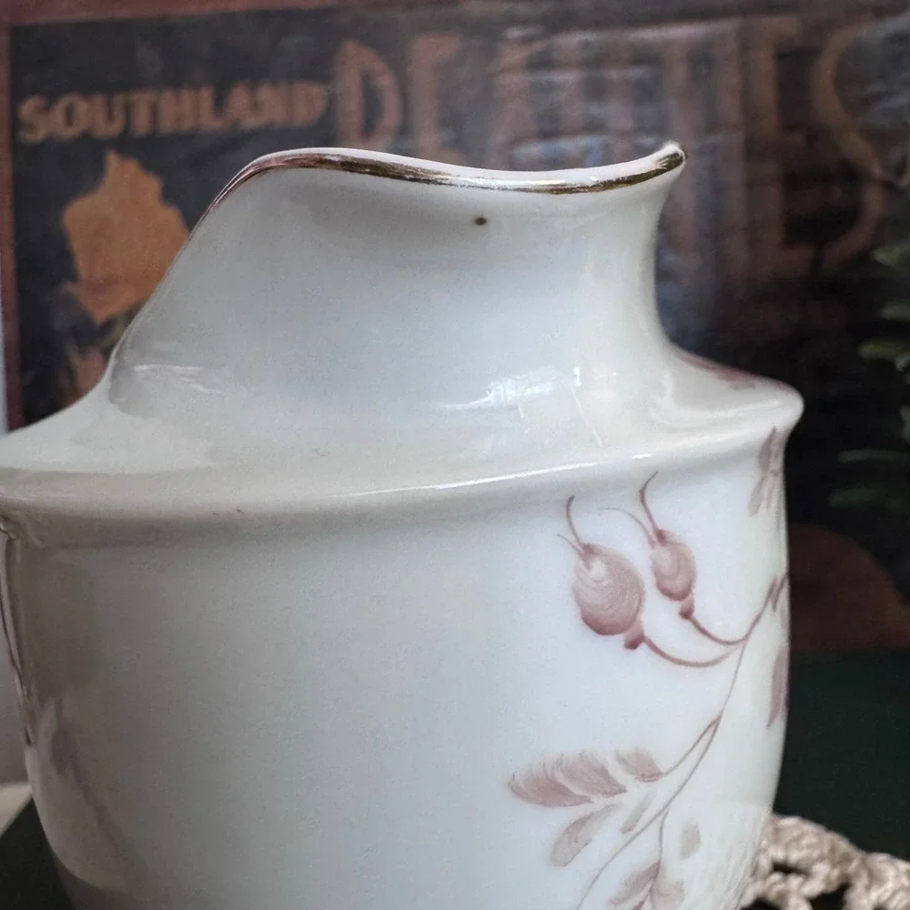 Vintage Made in Occupied Japan Hand Painted Rose Porcelain Creamer Gold Trim